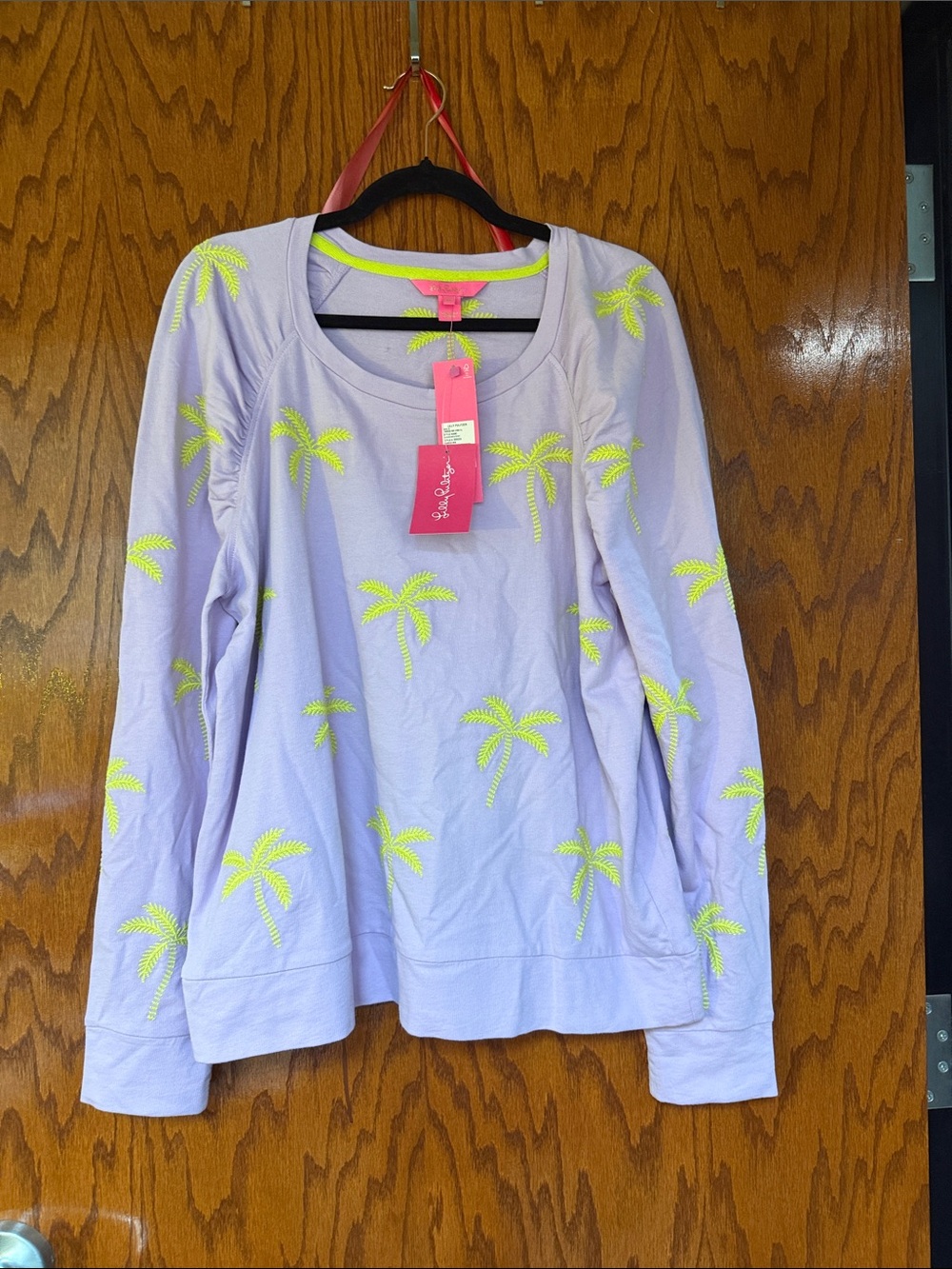 Lilly Pulitzer Lavender Sweatshirt with Neon Palm Embroidery